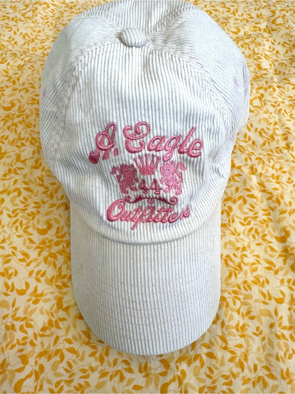 Vintage Y2K American Eagle Corduroy Ball Cap. Tan and Pink Hat. Early 2000’s.